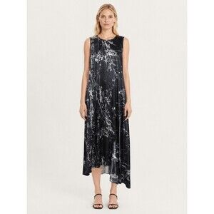 Go by Go Silk Pussy Willow Elegant Dress XS Black Washable Silk Floral Midi NWT
